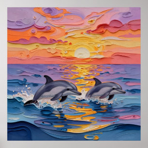 Poster Golfinhos Impasto e Ondas do Oceano