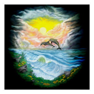 Póster Golfinhos Jogando ao Sol