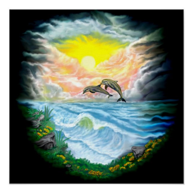 Póster Golfinhos Jogando ao Sol (Frente)