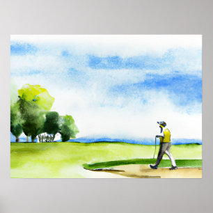 Poster Golfista em aquarela de golfe