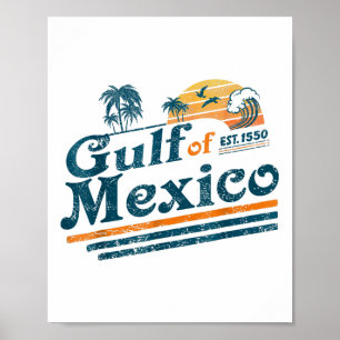 Poster Golfo De Retro Vintage Do México 1550 American Fla
