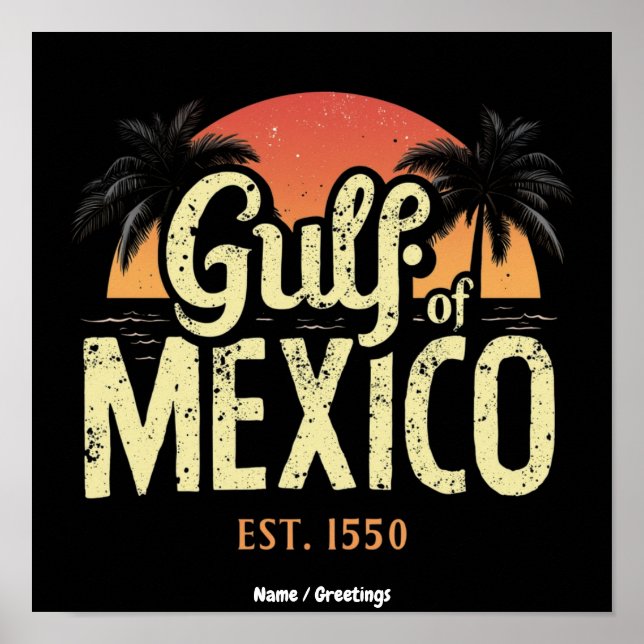 Poster Golfo do México est. 1550  Vibração Retro da Praia (Frente)