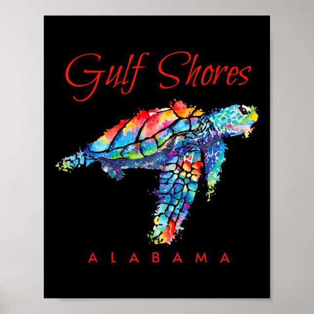 Poster Golfo do Sul Alabama Watercolor Sea Turtle (Frente)