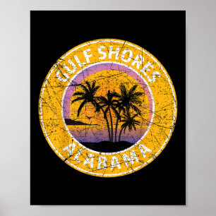 Poster Golfo Shores Alabama Al Vintage Retro 80s Summer T