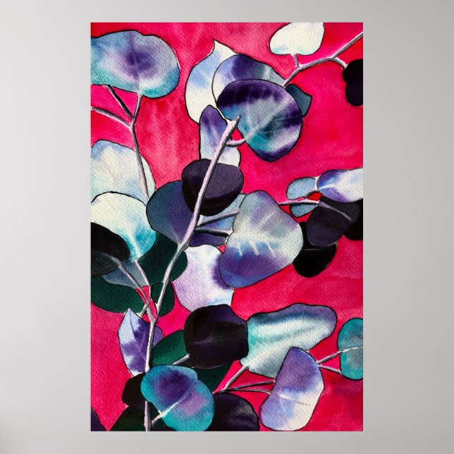 Poster Goma deixa Eucalyptus watercolor art (Frente)
