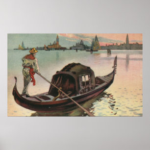 Póster Gôndola do La de Veneza do aquarelle do vintage