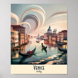 Poster Gôndola Personalizada Veneza Itália Canal Aquarela