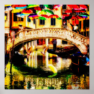 Poster Gôndolas de Veneza ao longo do guarda-chuva da pas