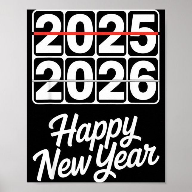 Poster Goodbye 2025 Hello 2026 Clock Happy New Year Party (Frente)