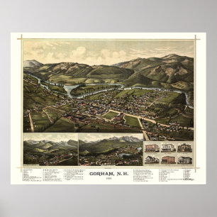 Póster Gorham, mapa panorâmico do NH - 1888