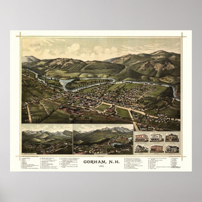 Póster Gorham, Mapa Panorâmico NH - 1888 (Frente)