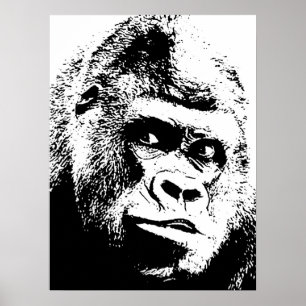 Poster Gorila branco preto do pop art