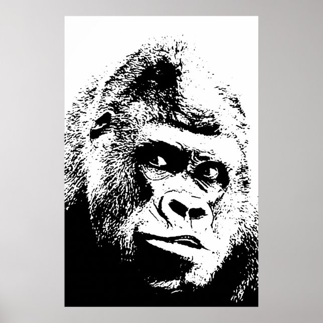 Poster Gorila branco preto do pop art (Frente)