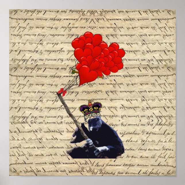 Póster Gorila e balões cardíacos (Frente)