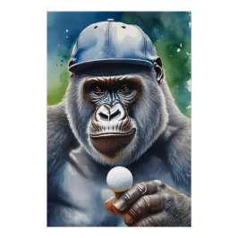 Póster Gorila em um Boné de beisebol jogando golfe