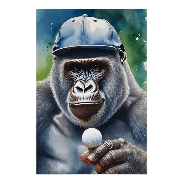 Póster Gorila em um Boné de beisebol jogando golfe (Frente)