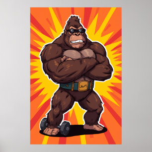 Poster Gorila Fisiculturista Levantador de Peso Pop Art C