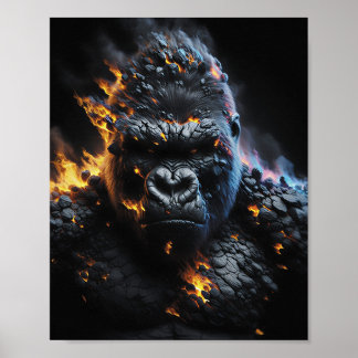 Poster Gorila Inferno – Arte Digital de Fera de Lava Arde