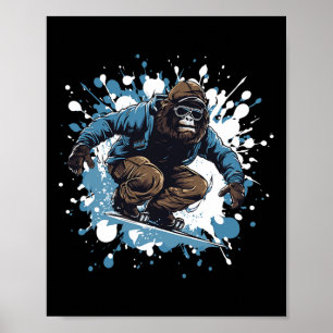 Poster Gorilla Animal Snowboard Esporte Snowboard