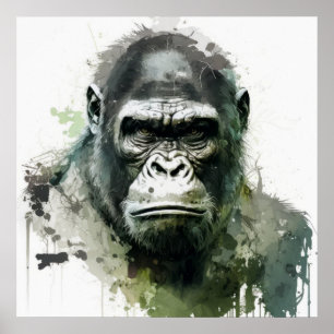 Poster Gorilla Ape Animal Painting Willife Forest