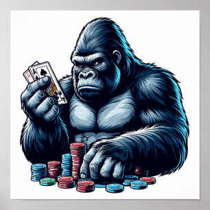 Poster gorilla ape jogando cartas jogando pôquer casino
