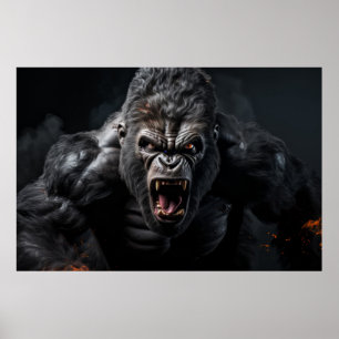 Poster Gorilla Ape Wild Animal Retrato Força