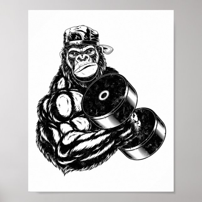 Poster Gorilla Bodybuilder Gym Weightlifting Tee Workout  (Frente)