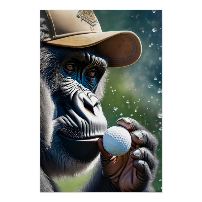 Póster Gorilla Jogando Golfe com Beijo para Boa Sorte (Frente)