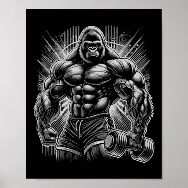 Poster Gorilla Monkey Gym Wear Bodybuilding Workout Motiv (Frente)