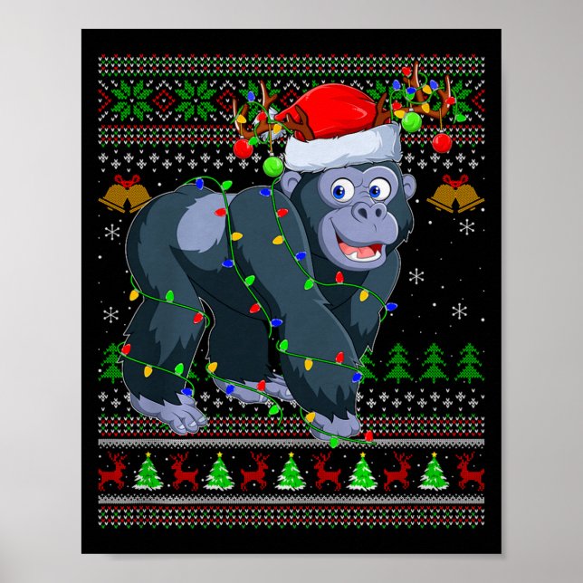 Poster Gorilla Ugly Christmas Sweaters Holiday Santa Cute (Frente)