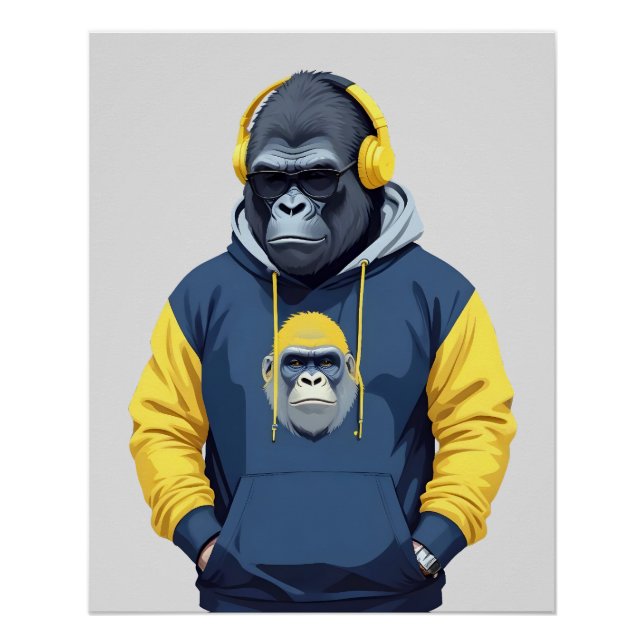 Póster Gorilla Vestindo Hoodie Funny Legal Caráter Animal (Frente)