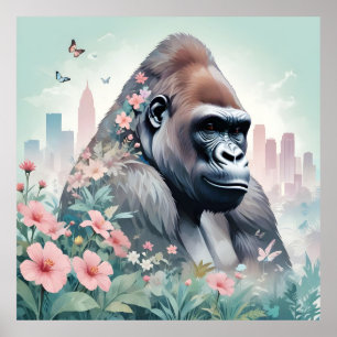 Poster Gorilla Vintage Animal Nature Environment Art