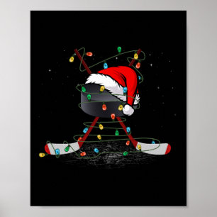 Poster Gorro de Natal engraçado de hóquei no gelo Luzes d