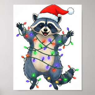 Poster Gorro de Papai Noel de Guaxinim Engraçado Luzes de