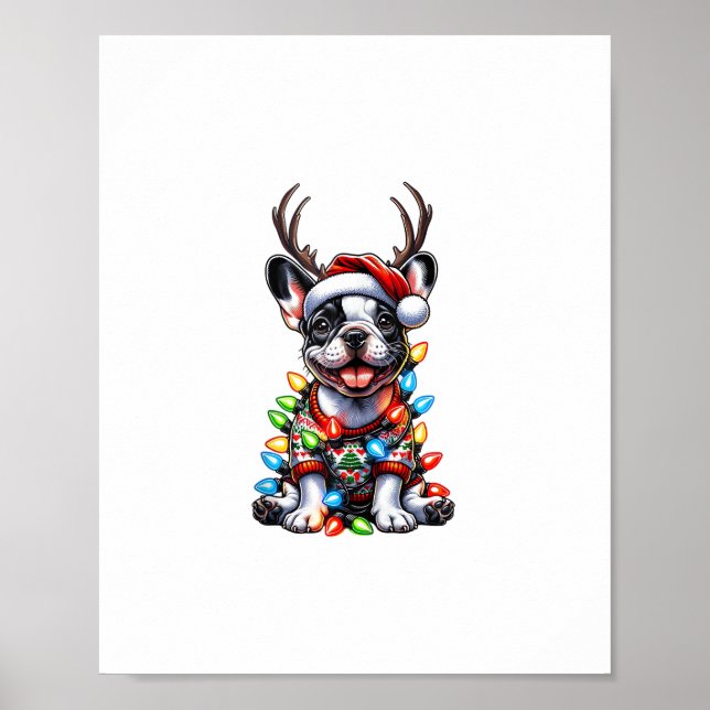 Poster Gorro de Papai Noel de Luz de Natal Cachorro Bulld (Frente)
