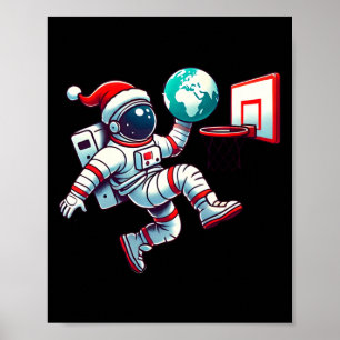 Poster Gorro de Papai Noel Engraçado Astronauta Dunking B