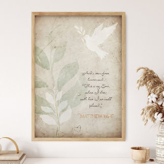 Poster Gospel, Matthew 3:16-17; Scripture Wall Art, Bible