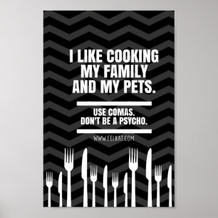 Póster Gosto do Cozinhar Minha Família e Animais de esti