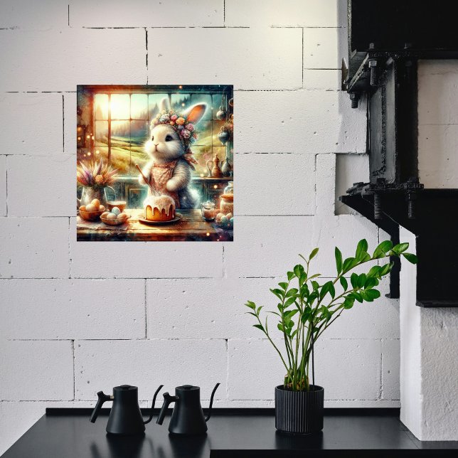 Poster Gostosuras da Páscoa com Coelhinho Padeiro em Aqua (Criador carregado)