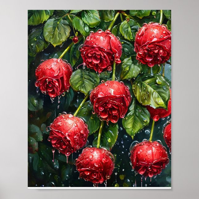 Poster Gotas de Água de Rosa Dewy Decor Romântica para Ca (Frente)