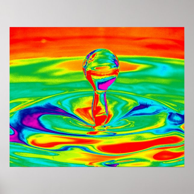 Póster Gotas de água em cores psicodélicas Poster/Impress (Frente)
