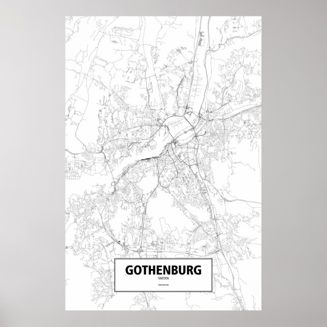 Poster Gotemburgo, Suecia (preto sobre branco) (Frente)