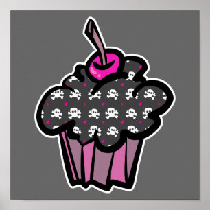 Póster goth skull crossbones cupcake