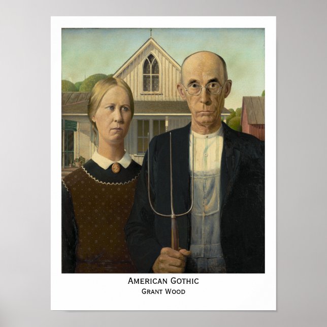 Póster Gothic Americano, Gravura de Grant Wood (Frente)