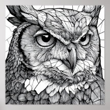 Gothic Cathedral Art: Majestic Owl Stained-Glass