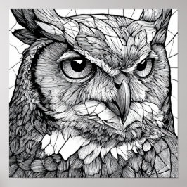 Poster Gothic Cathedral Art: Majestic Owl Stained-Glass