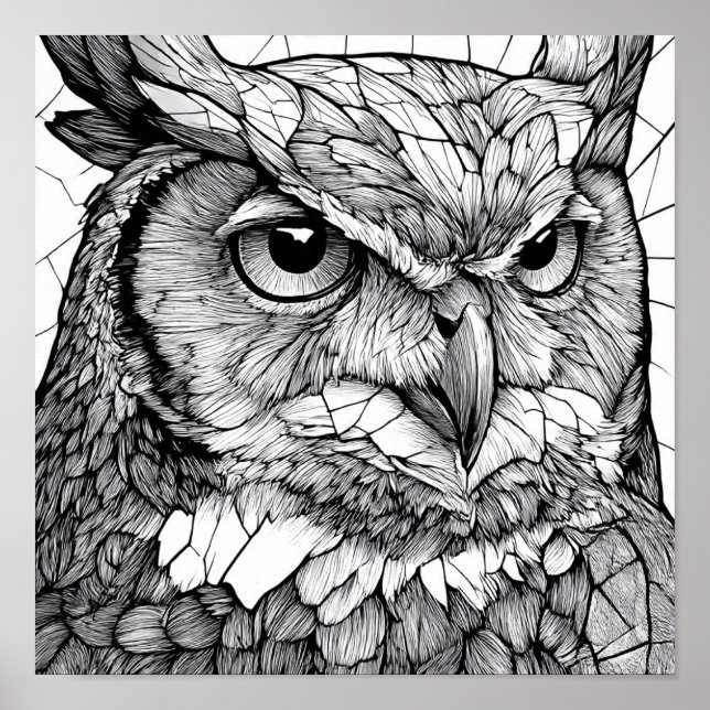 Poster Gothic Cathedral Art: Majestic Owl Stained-Glass (Frente)