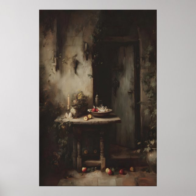 Poster Gothic Dining Room Wall Art, Candlelit Kitchen (Frente)