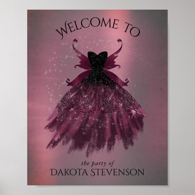 Poster Gothic Fairy Fuchsia Gown | Magenta Rosa-Rosa-Boca (Frente)