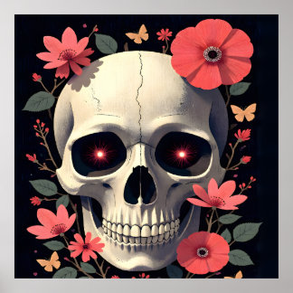 Poster Gothic Floral Skull - Stylized Skull